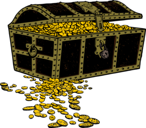 A treasure chest overflowing with gold coins