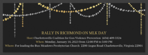 graphic for 2023 MLK Day Richmond Rally Against Gun Violence showing abstract interlaced bead necklaces and text logistical details