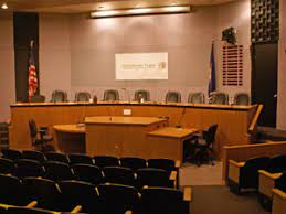 photo of empty Charlottesville City Council chambers