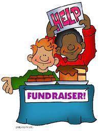 1-panel Cartoon showing a young white boy and young black boy standing behind a table labeled "Fundraiser". The black child is holding up a sign reading "HELP"