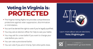 graphic headlined "Voting in Virginia is Protected" listing some of the protections voters have
