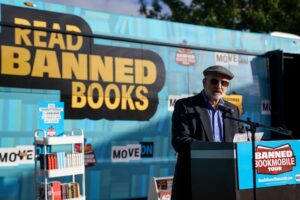 20231018 MoveOn Bookmobile Rabbi Dan Alexander speaking