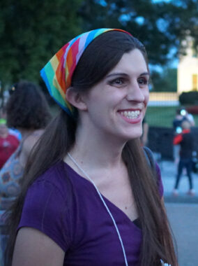 Virginia State Senator Danica Roem smiles at a rally for trans rights at the White House