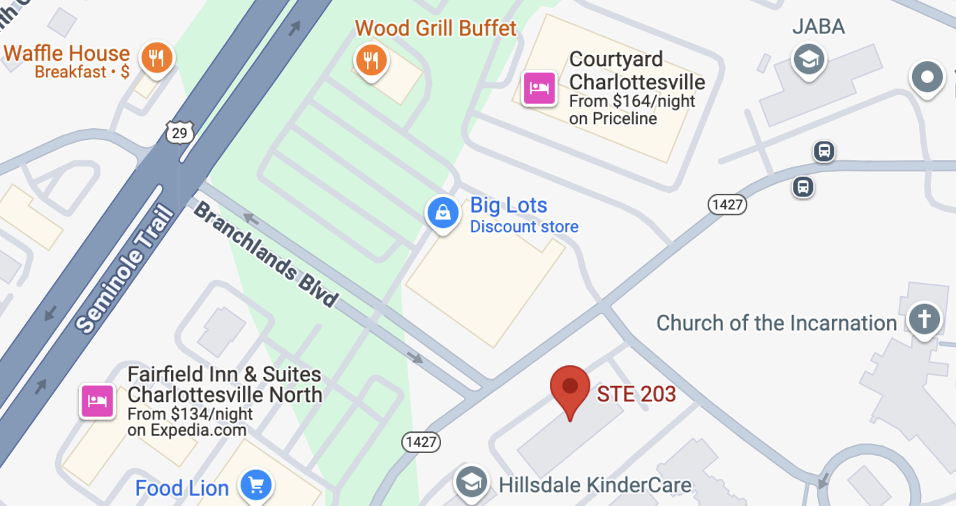 map showing street location of Charlottesville Coordinated Campaign Office