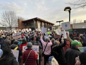 A crowd turns out on the Downtown Mall waving cards and posters that detail the critical importance of science. hundreds rallied.